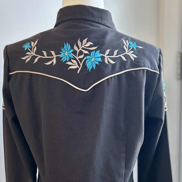 Vintage Roper Espresso Embroidered Floral Western Snap Shirt with Piping – US S - Picture 5 of 14